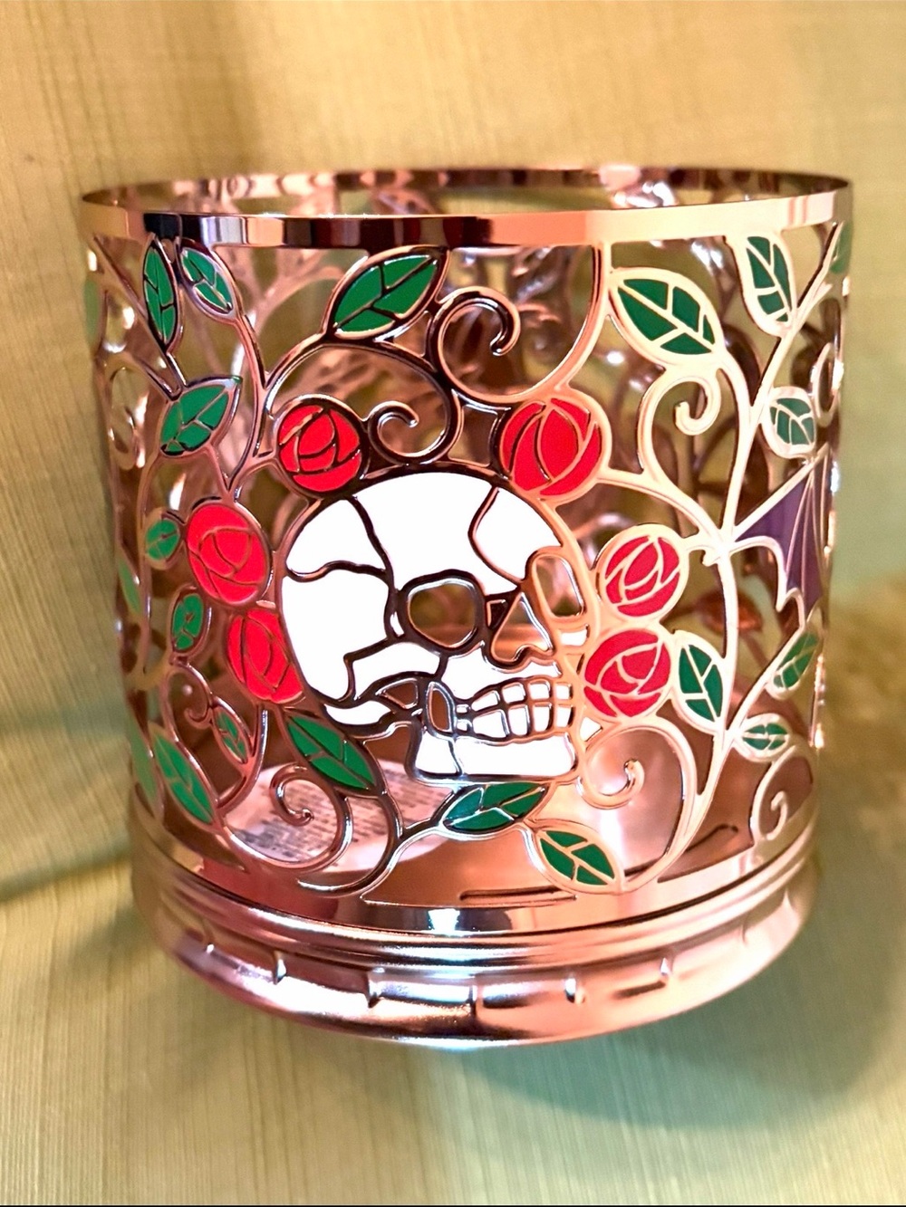 Bath & Body Works Halloween Enchanted Skull & Pumpkin 3-Wick Candle Holder